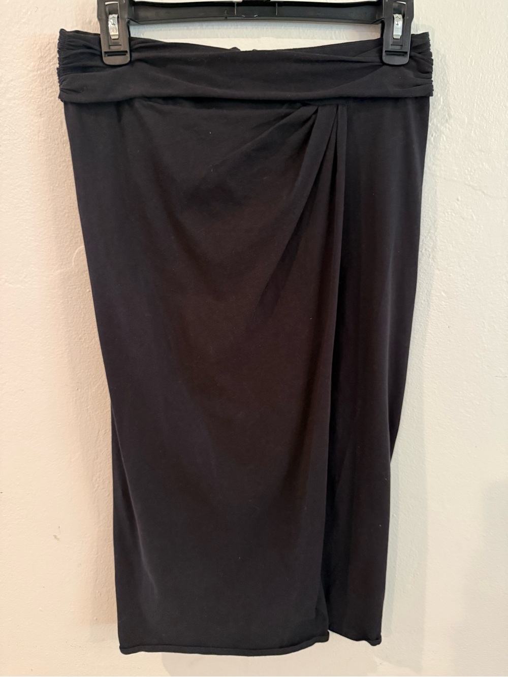 Theory Black Midi Faux-Wrap Knit Skirt